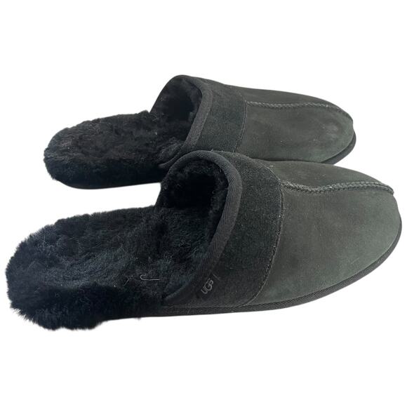 Ugg black shearling fur & suede slipper slides men's size 9 - Picture 1 of 4